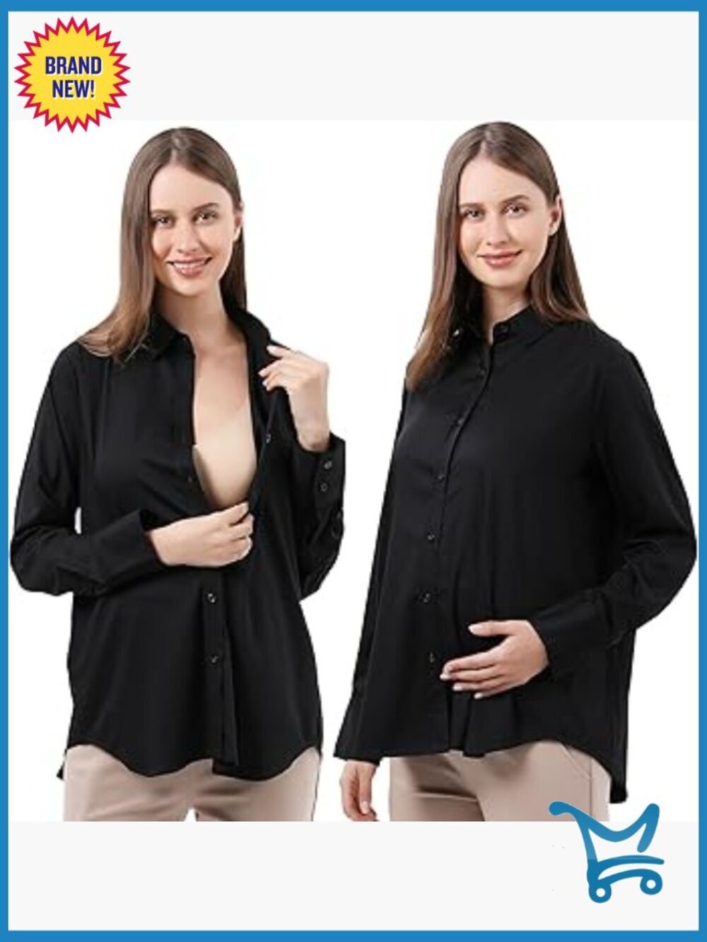 Maternity Button Down Shirt Long Sleeve Formal Blouse for Work